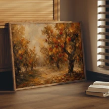 1pc Vintage Autumn Apple Orchard Exquisite Art Wall Painting, Impressionist Autumn Landscape Canvas Wall Decor, Pastoral Oil Painting Style, Frameless, Autumn Landscape Picture, Suitable For Bedroom, Living Room, Kitchen And Other Indoor Decoration, Creative Housewarming Gift, Home Decor, Indoor Wall Art - A - View 6