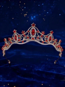 1 Women's Fashion Princess Three-Dimensional Crown Sweet Light Luxury Rhinestone Birthday Hair Accessory Headband - Red - View 3