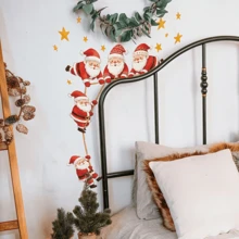2D Hand-Drawn Climbing Rope Santa Claus & Golden Star Combination Self-Adhesive Wall Sticker, Door Frame, Cabinet, Wall Christmas Holiday Atmosphere Decorative Decal - Sticker - View 3