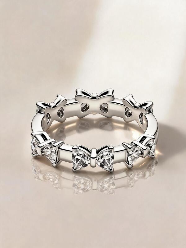 1 Stück luxuriöser Damen Schleife Zirkonia Ring, einzigartiger Diamantring, geeignet für Frauen und Mädchen im Alltag, Partydekoration und als Urlaubsgeschenk