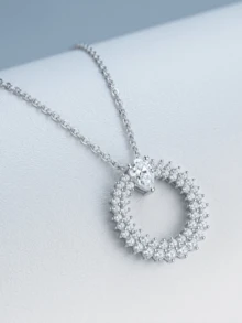 1 pieza Collar de Plata de Ley 925 con Moissanita Color D, Joyería Elegante y de Lujo, Regalo Adecuado para Compromiso, Boda, Aniversario, Cumpleaños, Navidad - Plateado - Ver 5