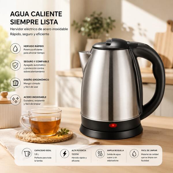 Tetera Cafetera Hervidor Eléctrico 2 Litros Inoxidable