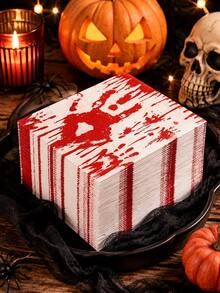 40PCS/20PCS Bloody Handprint Square Paper Napkins – Disposable Halloween Party Tableware & Festive Decor,Halloween Decor,Halloween Home Decor - A - View 1