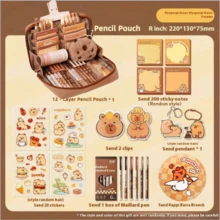 33pcs/226pcs/127pcs/47pcs Capybara‑Print Stationery Set, Multi‑Layer Large‑Capacity Pencil Box Set With Stickers, Keychain & Brooch, Patterned Stationery Supplies, Practical Collection For Daily‑Use - Multicolor - View 24