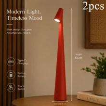 1件/2件可充電無線LED檯燈，3段調光觸控檯燈，現代極簡便攜床頭燈，適用於臥室、餐廳與辦公室 - 白紅光 - 查看 44