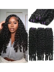 Burmese Curly 3 Bundles Human Hair (14 16 18) 100% Unprocessed Virgin Hair Bundles  14A Raw Water Curly Human Hair With Spriral End 3c4a Quick Weave For Women Natural Black. - Natural Black - 查看 1