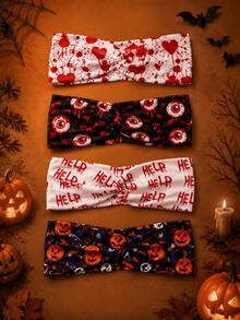 Halloween Gothic Print Women's Wide Elastic Headband, Blood Splatter Eyeball & Bat Pattern Hair Accessory, Party Costume - Multicolor - View 2