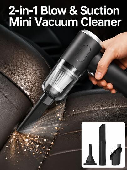 Handheld Car Vacuum Cleaner, Cordless Rechargeable Blow & Suction 2‑In‑1 Mini Vacuum Cleaner, Portable Hand Vacuum With Multiple Nozzles, USB Charging Hand Vac For Car Interior, Home, Office, Pet Hair