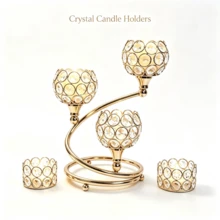 WAXJJDW Gold Crystal Tea Light Candle Holder 5pcs Set, Elegant Tabletop Centerpiece Decor, Luxury Crystal Candle Holder Decoration, Suitable For Wedding, Bridal Shower, Dinner Party, Home Tabletop Decor, Housewarming Gift - Classic European Candlestick - View 13