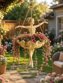 Ballerina Shaped Hanging Planter, Elegant Dancer Design Hanging Flower Pot, Decorative Hanging Basket, Suitable For Porch, Patio, Garden, Outdoor Seasonal Yard Decoration - Multi-color - View 7