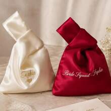 1pc Customized Embroidered Satin Bridal/Bridesmaid Knot Bag, Personalized Wedding Welcome Bag, Bridal Shower Favor, Bachelorette Party Gift - Multicolor - View 6