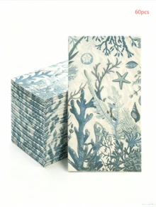 20Pcs40pcs/60pcs Ocean Themed Disposable Paper Napkins, 33x40cm Coral Starfish Print Cocktail Napkins, Decorative Tableware For Beach Party, Wedding, Birthday` - Long Ocean - View 7