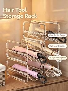 Multi-Layer Transparent Hair Accessory Storage Rack, Curling Iron And Hair Dryer Organizer, Hair Styling Tool Holder, Daily Cosmetic Storage, Rental Apartment Bathroom Storage, Travel Vanity Organizer - Multicolor - View 4