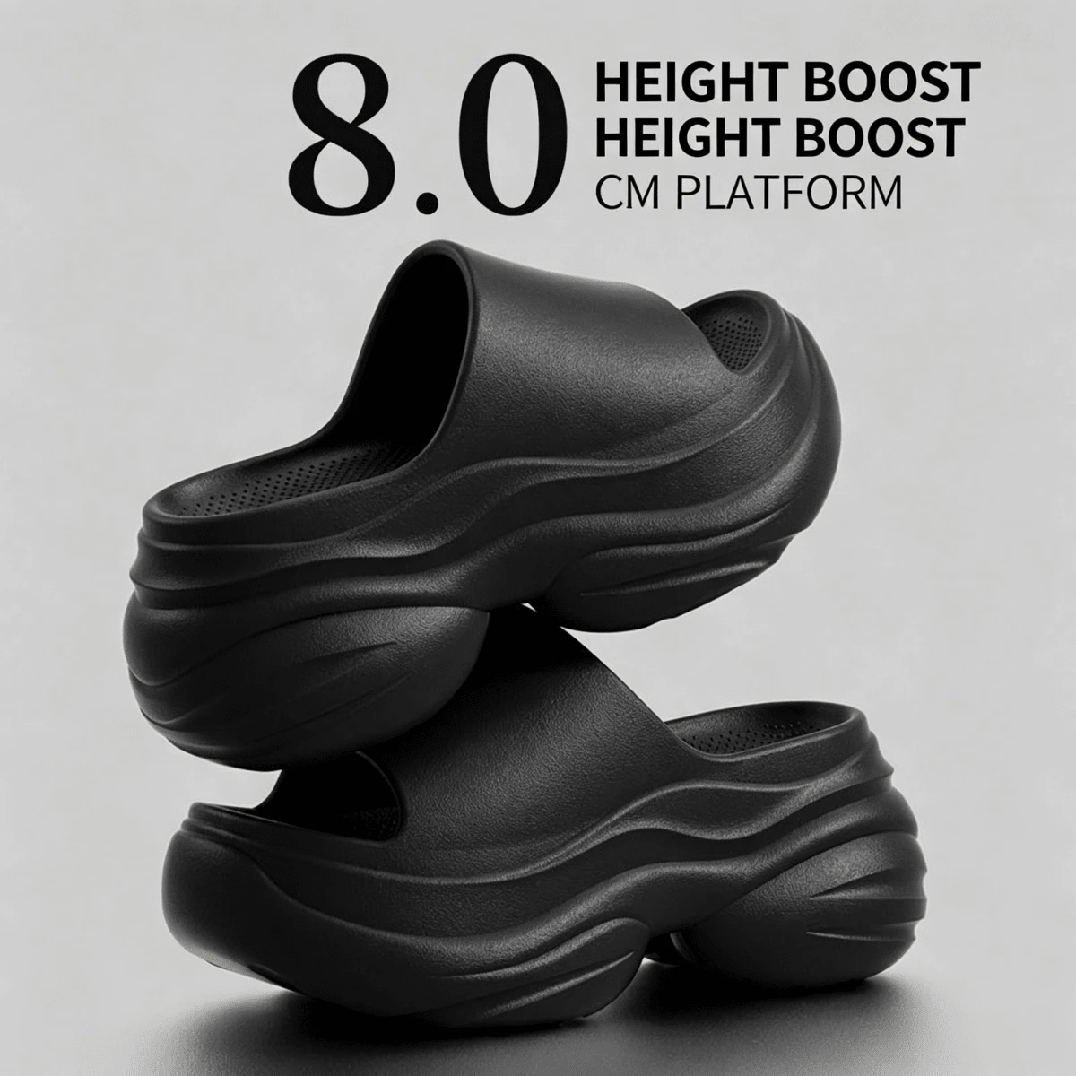Women's 8CM Thick Platform Sandals, Summer New Fashion EVA Slippers, Comfortable Height-Increasing Style, Suitable For Outdoor, Beach And Dating - Black - View 1
