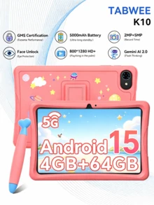 TABWEE 10.1 吋兒童平板電腦 Android 15 K10 平板，教育平板，HD+ IPS 1280*800 解析度，四核心處理器，12GB (4+8) RAM，64GB 儲存空間可擴充至 1TB，5000mAh 電池，雙喇叭，WiFi（不含適配器） - 粉色 - 查看 1