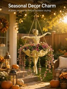Ballerina Shaped Hanging Planter, Elegant Dancer Design Hanging Flower Pot, Decorative Hanging Basket, Suitable For Porch, Patio, Garden, Outdoor Seasonal Yard Decoration - Multi-color - View 1