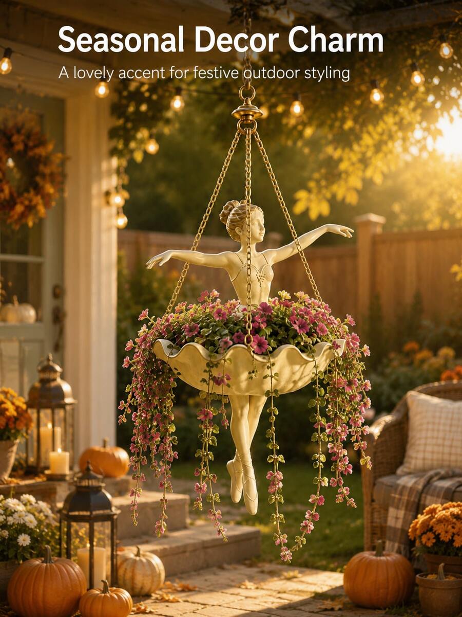 Ballerina Shaped Hanging Planter, Elegant Dancer Design Hanging Flower Pot, Decorative Hanging Basket, Suitable For Porch, Patio, Garden, Outdoor Seasonal Yard Decoration - Multi-color - View 1