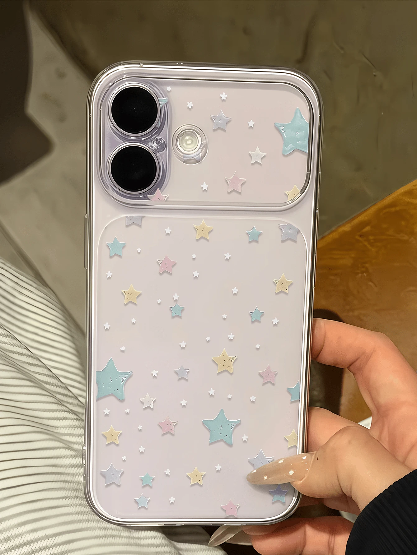 1件透明夢幻彩色星星極簡個性化TPU防震全包手機殼，適用於Apple 17 16 15 14 13 12 11 Pro Max Air - 彩色 - 查看 1