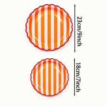 10/20/50pcs Orange Pink Wavy Edge Paper Plates (7/9 Inch); Orange Pink Striped With Magenta Wavy Edge Disposable Plates; Decorative Dessert Plates, Suitable For Weddings, Birthday Parties, Halloween And Thanksgiving - Orange and Pink Stripes - View 2