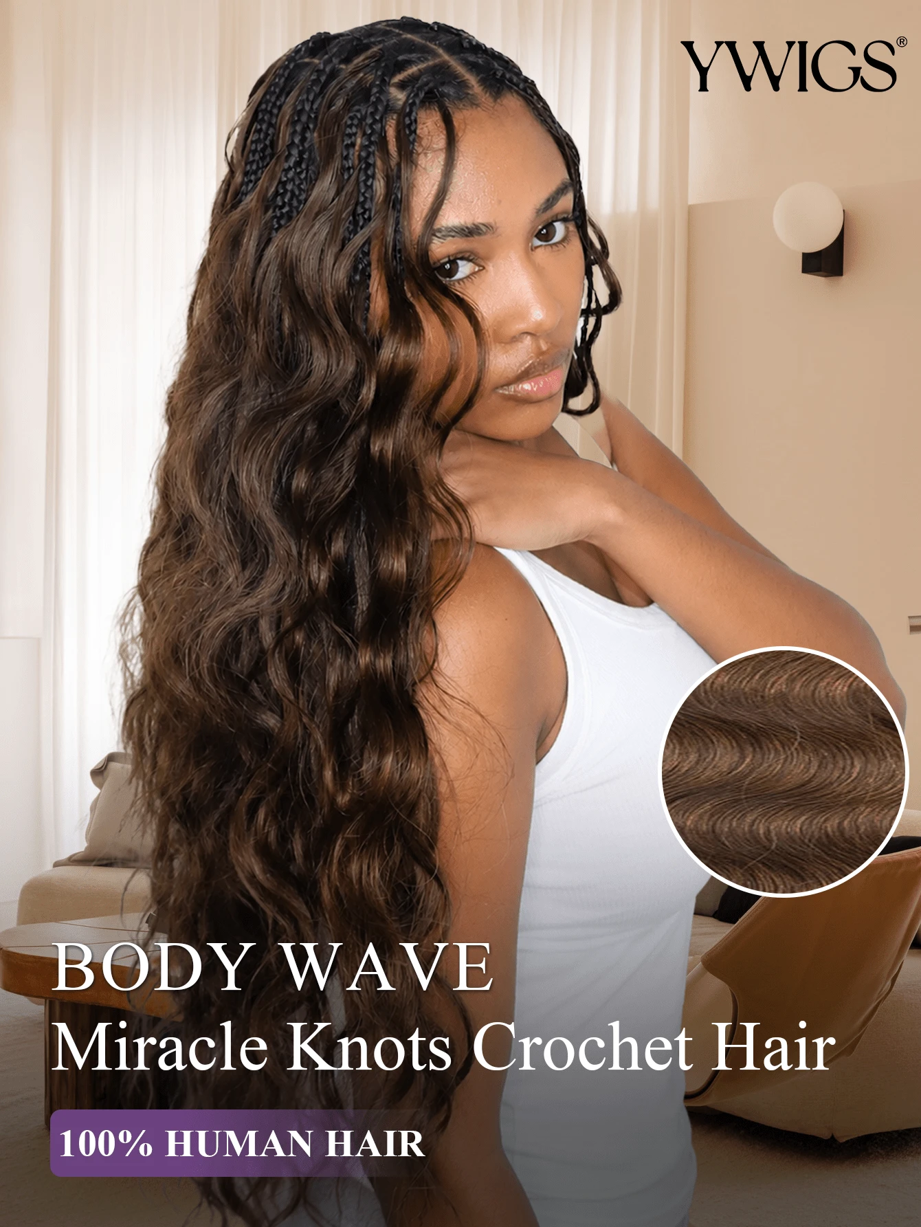 Y WIGS 55g Per Bundle #4 Brown 16-20 Inch Human Crochet Hair Body Wave Miracle Knots Human Hair, 100% Remy Human Extension For Knotless Boho Braids, Reusable Time-Saving Pre Looped Crochet Hair For Back To School, Halloween, Daily, Holiday, Vacation