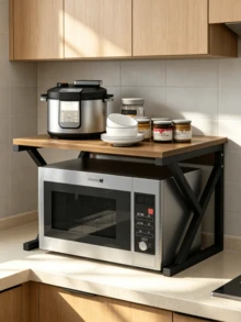1pc Metal Microwave Oven Storage Rack, Double-Layer Kitchen Countertop Storage Shelf, Space-Saving, K-Shaped Design, Sturdy And Durable, Strong Load-Bearing Capacity, Countertop Organizer For Storing Seasonings, Cooking Utensils And Cookware - Multiple Specifications - View 4
