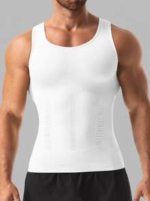 2pcs Men's Seamless Breathable Tummy Control Compression Tank Top, Sleeveless Undershirt Suitable For Multiple Occasions - White - View 4