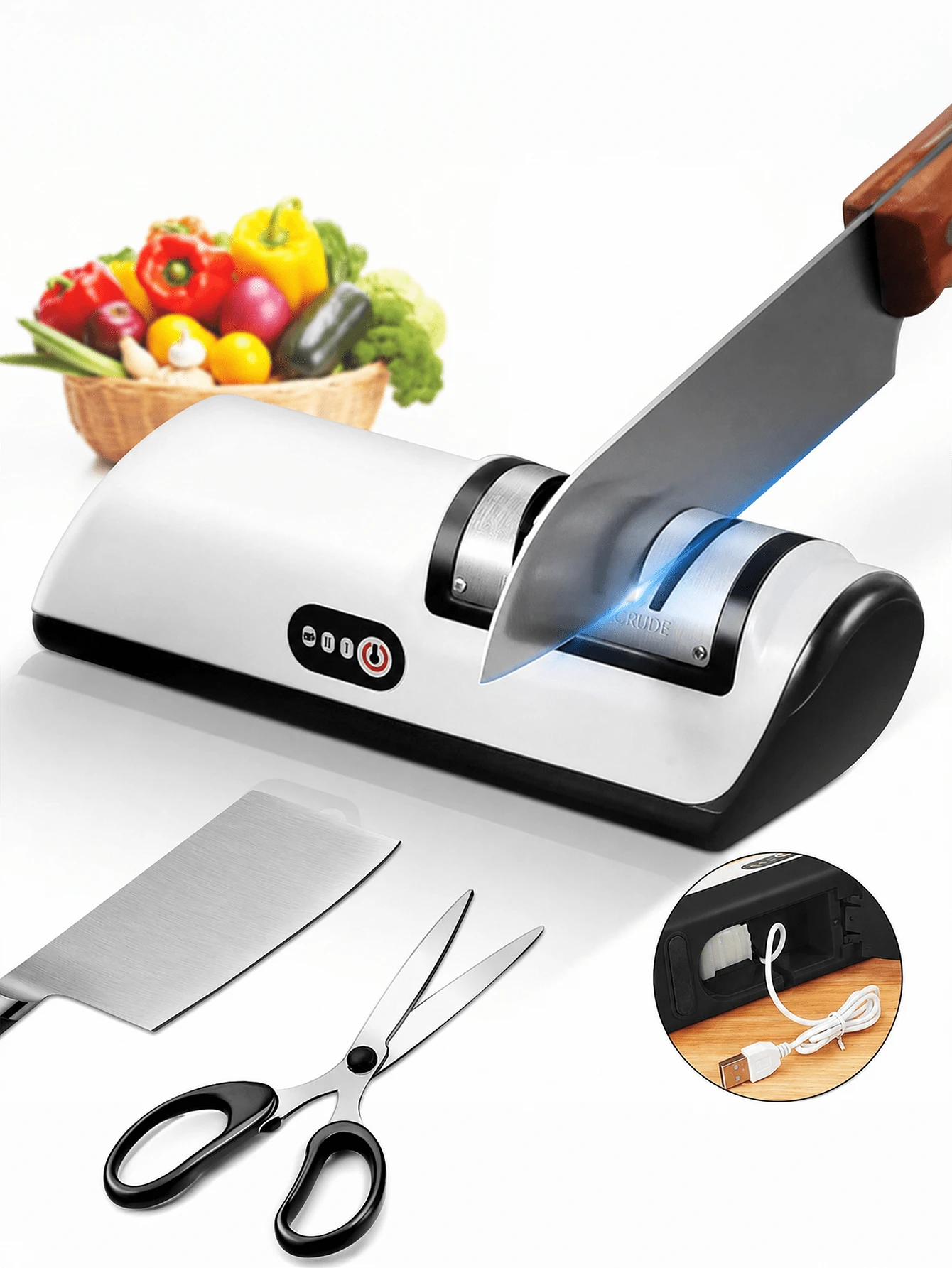 GENAI Rechargeable Electric Kitchen Cutlery Polisher, 2 Speed Adjustable Household Cutlery Care Machine, Multi Function Maintenance Accessory Suitable For Kitchen Cutlery And Scissors, Compact Small Kitchen Gadget For Daily Home Use - Multicolor - View 1