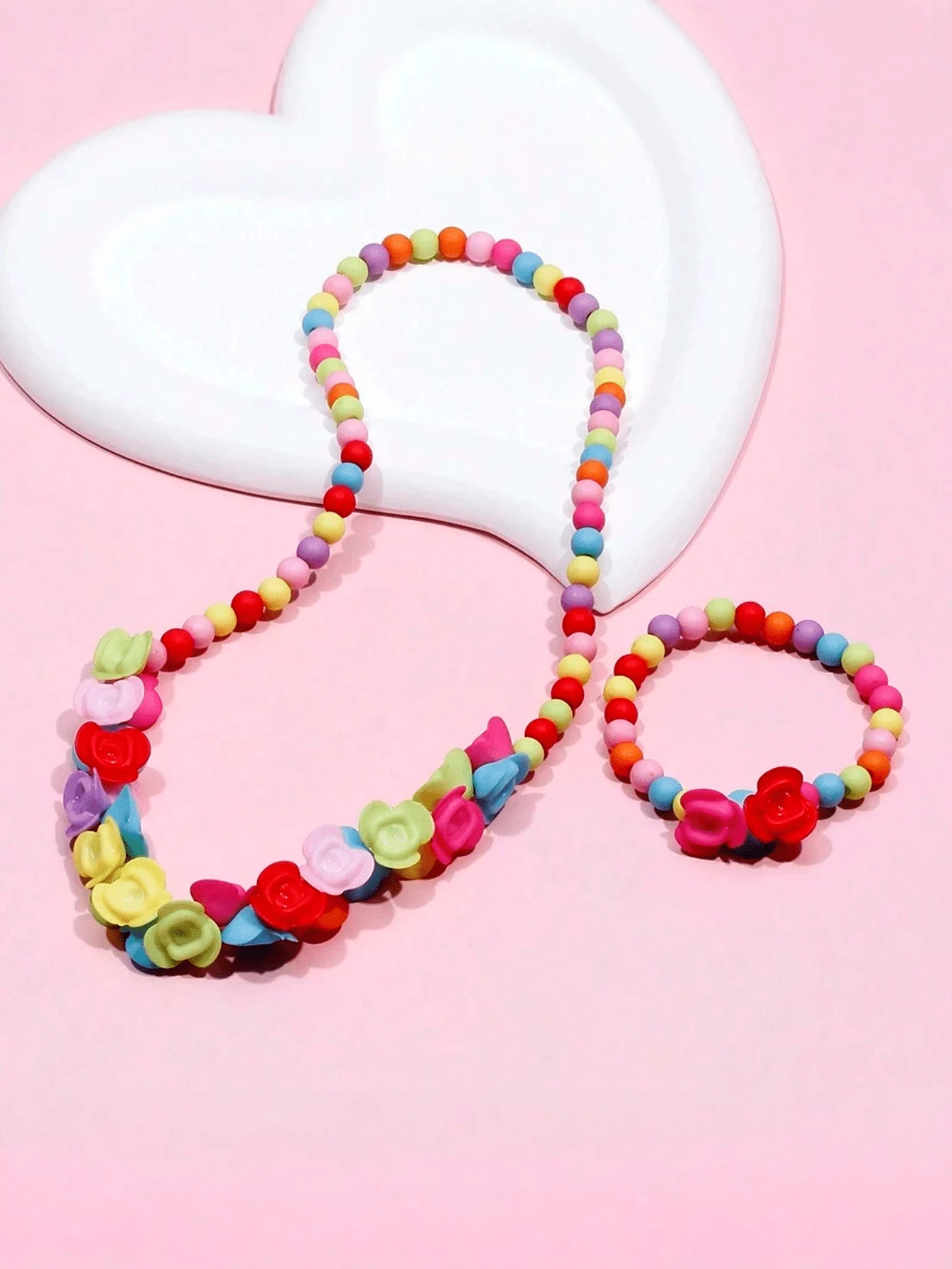 2pcs/Set Girls Cute Charming Bracelet & Necklace Set, Floral & Bead Design, Suitable For Holiday Party Birthday Gift, Random Color - one-size - View 1
