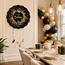 Piñata de Cumpleaños Negra y Dorada 43x43cm con Cintas para Tirar – Diseño Happy Birthday para Fiestas y Celebraciones - Ver 5