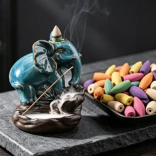 陶瓷雕塑美麗女性與大象香爐,煙流回流設計,多款可選,適合瑜伽、桌面裝飾、居家使用、臥室、客廳等場景 - 多種款式 - 查看 3