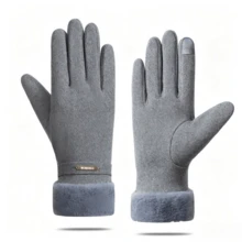 1 Pair Solid Color Winter Gloves, Classic Style, Cashmere Fabric, Thick Fleece Lining, Soft Cuff, Touchscreen Compatible, Warm And Cold-Resistant - Style 1 - View 10
