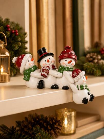 1pc Christmas Snowman Figurine, Cute Resin Snowman Desktop Edge Decor, Holiday Winter Vacation Decoration, Suitable For Fireplace Mantel, Windowsill, Bookshelf, Entryway Table, Office Desk, Christmas Party Display, Farmhouse Home Decor And Seasonal Gift