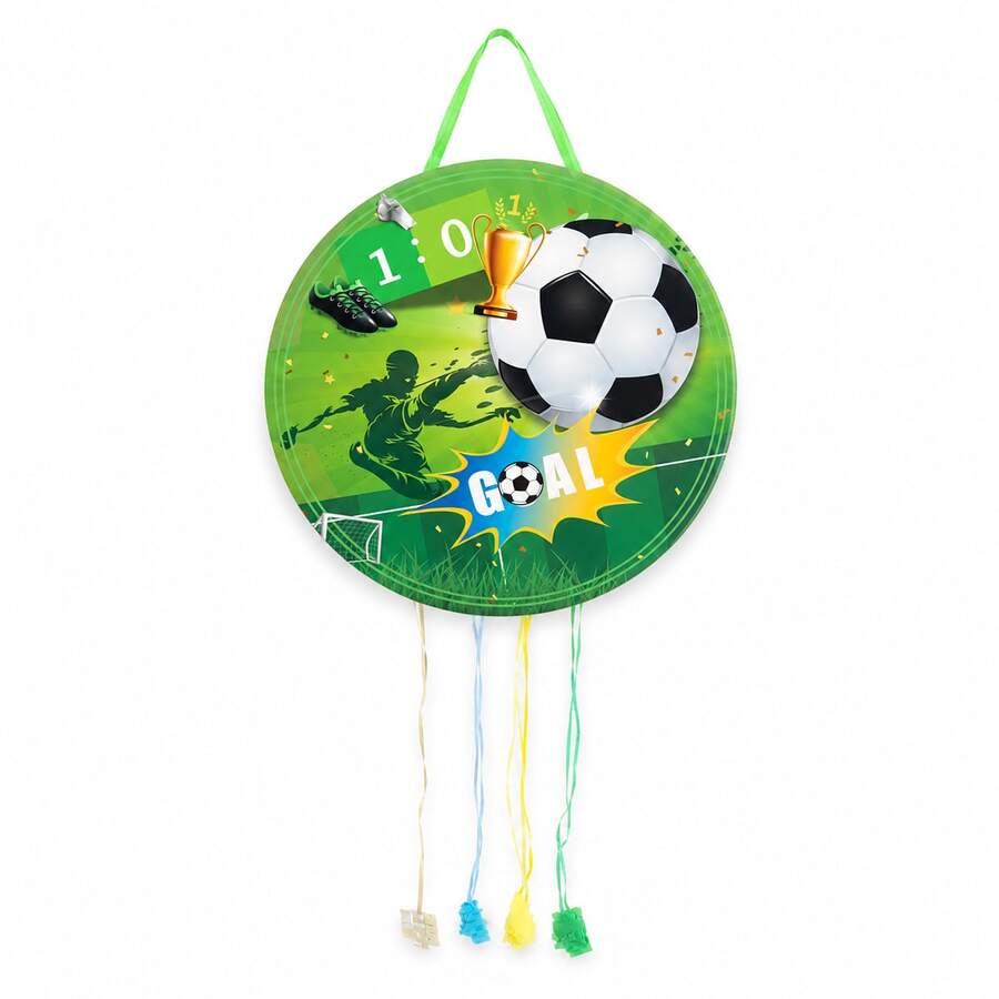 Piñata Infantil Redonda de Fútbol con Cintas para Tirar – Diseño GOAL para Cumpleaños, Fácil de Colgar y Sin Relleno - Ver 1