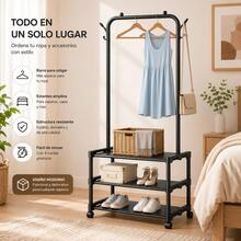 Perchero con zapatero de metal para colgar ropa con estante de almacenamiento de 2/3 niveles para pasillo, dormitorio, muebles del hogar, 65.0 x 22.0 x 13.8 in (blanco, negro) - Multicolor - Ver 3
