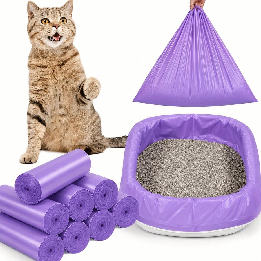 Large Thick Leak-Proof Cat Litter Bags, Suitable For Pet Waste Cleanup And Odor Control; Made Of Thick Absorbent Material With Drawstring Seal Design, Specifically Designed For Multi-Cat Households, Effectively Eliminates Odors During Cat Litter Box Cleaning. - View 1