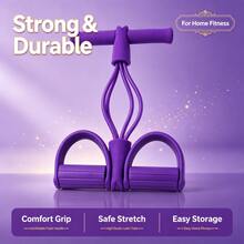 4-Tube Resistance Band With Foot Pedal, Elastic Latex Pull Rope For Full Body Workout, Home Gym Exercise Equipment For Arms, Legs, Waist & Abdomen Training - Purple - View 1