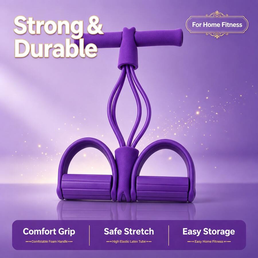 4-Tube Resistance Band With Foot Pedal, Elastic Latex Pull Rope For Full Body Workout, Home Gym Exercise Equipment For Arms, Legs, Waist & Abdomen Training - Purple - View 1