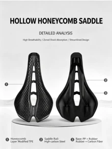 1pc Bicycle 3D Honeycomb Shock-Absorbing Saddle, Hollow Breathable Racing Grade Seat, Comfortable Road Bike Riding Gear, Suitable For Road/Mountain Bike Riding Gear - Multicolor - View 6