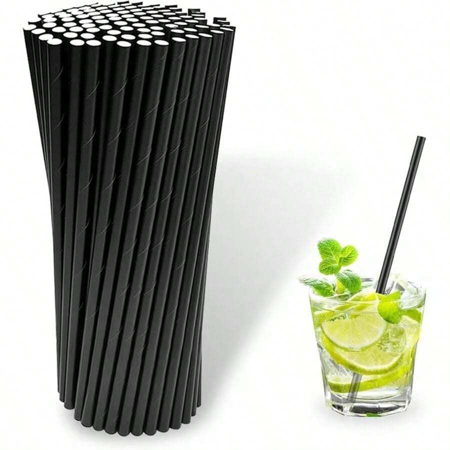 10/25/50/100pcs Disposable Black Paper Straws, Candy Stirrers, Suitable For Cocktails, Birthdays, BBQs, Events And Celebrations - View 1