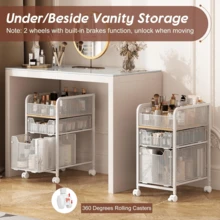 Rolling Makeup Cart Organizer With 2 Drawers, Narrow Floor Skincare Organizers, Vanity Organizer Cosmetics Display Cases Holder For Skin Care Nail Polish Perfume Makeup Brush, White - 白色 - 查看 12