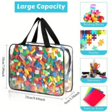 1pc Large Transparent Plastic Storage Bag With Zipper And Handle, Multi-Functional Organizer For Travel, Clothing And Toiletries, Easy-To-Identify Home And Office Storage Basket - Transparent - View 7