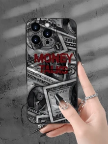 1pc Black Vintage English Currency Minimalist Personalized TPU Anti-Drop Full Coverage Phone Case Compatible With Apple 17 16 15 14 13 12 11 Pro Max Air And Series - Multicolor - View 3