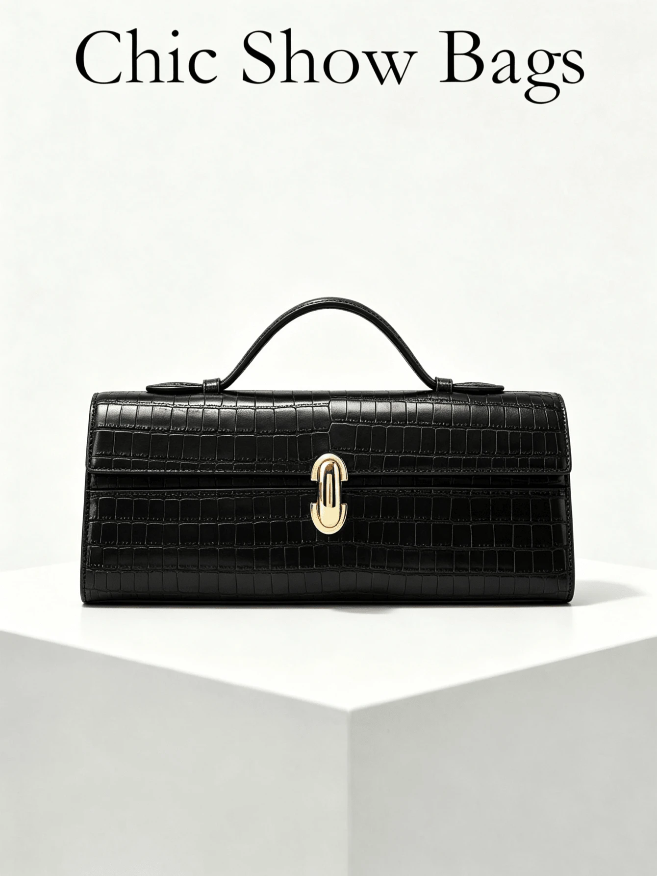 Women's Handbag, Rectangular Clutch, Embossed Pattern, Gold Metal Twist Lock, Large Capacity, Vintage Evening Party Daily Commute - Black - View 1