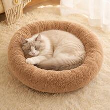Comfortable Plush Round Cat Bed, Soft Donut Pet Bed, Suitable For Indoor Cats And Small Dogs, Warm Fluffy With High Edges Sleeping Bed - Multicolor - View 8