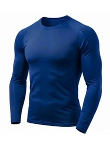KIT e Unidade Camisas Manga Longa Dry Fit UV50 Academia Pesca Caminhada Treino Corrida Poliéster   Outono  Primavera  Verão  Inverno    Slim Fit - Azul e Cinza - Visão 5