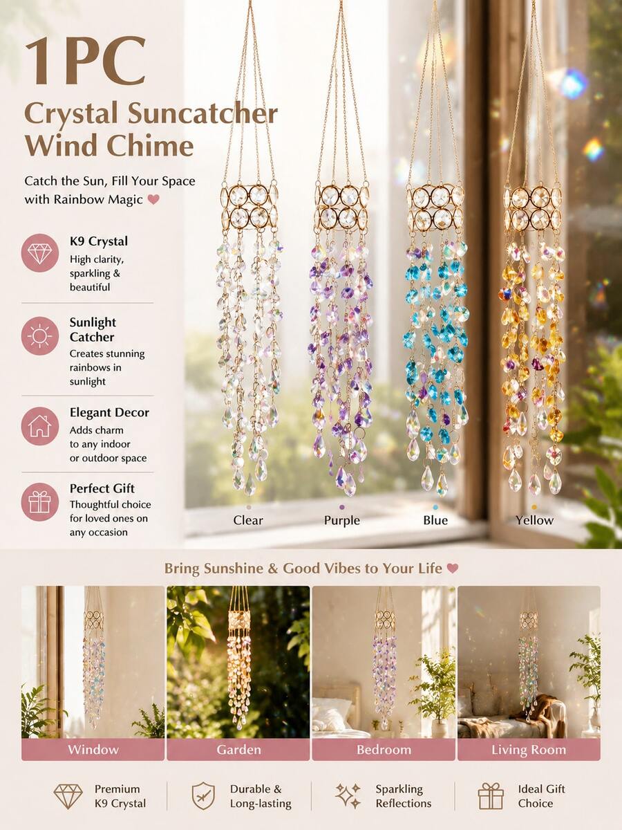1pc Bell Flower Sun Catcher, Colorful Rainbow Maker, Floral Pattern, Reflective Decorative Wind Chime, Suitable For Balcony, Garden, Home Decor, Nature Lover Gift, Spring/Summer Decoration - Multi-color - View 1