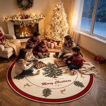 31.5/47.24/55.12inch Christmas Round Area Rug, Merry Christmas Tree Print Non Slip Crystal Velvet Floor Mat, Holiday Decor Carpet For Living Room Bedroom Xmas Home Decor - Christmas Round Rug - View 3