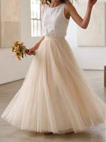 3-Layer 100CM Thin Tulle Tiered A-Line Pleated Long Maxi Skirt, Suitable For Holiday Wear - Multicolor - View 2