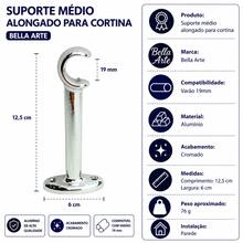 Suporte Médio Alongado Cromado Para Varão De Cortina 19mm Alumínio Bella Arte Unidade Acompanha Buchas E Parafusos Fácil Instalação Alta Resistência Ideal Para Sala Quarto Cozinha Escritório Acabamento Moderno - 1PC - Visão 4
