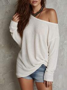 2026 Autumn/Winter New Sweater Knit Top Long Sleeve Loose Fit Off-Shoulder Asymmetric Collar Ribbed Knit Blouse Bohemian Y2K Millennium Style Sexy Gentle Casual Commute Home Holiday Travel Lazy Fit Dropped Shoulder Beach Pastoral Soft Girl Effortless Chic French Style Autumn/Winter Essential Vacation Island Outfit Daily Street Date Wear Asymmetrical Neck Design Plus Size Friendly - Beige - View 7